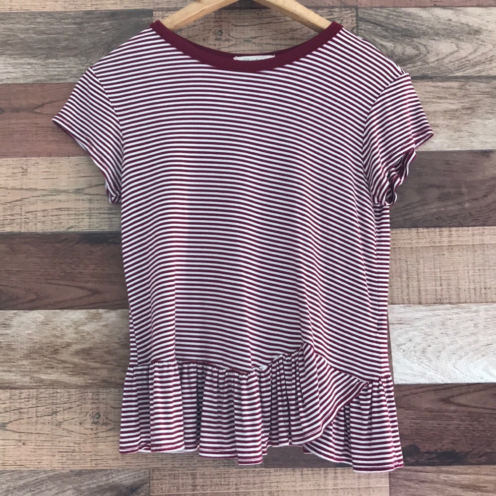 Pebble & Stone Striped Peplum Top Junior’s Small